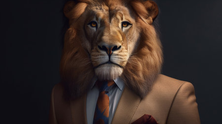 Lion in a suit and tie. Generative AIの素材