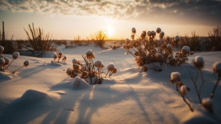 Desert covered with snow. Generative AIの素材