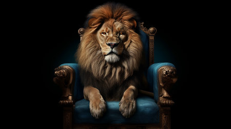 Lion sitting on a throne. Generative AIの素材