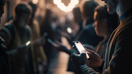 Group of people using mobile phones. smartphone addiction. Generative AIの素材