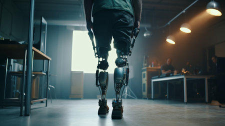 Rear view of man with prosthetic leg. Generative AIの素材