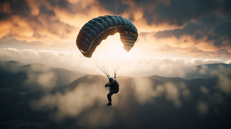 Paragliding in the sky. Generative AIの素材