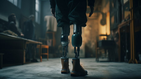 Rear view of man with prosthetic leg. Generative AIの素材