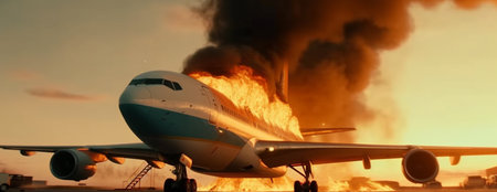 Airplane fire and smoke. Generative AIの素材