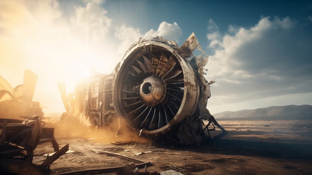 Damaged airplane engine. Generative AIの素材