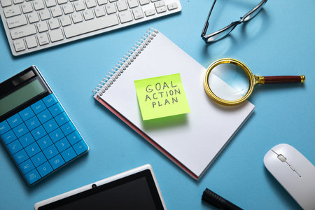 Goal. Action. Plan on sticky note. Business conceptの写真素材