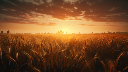Wheat field at sunset. Generative AIの素材