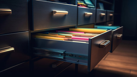 Filing cabinet with documents. Generative AIの素材