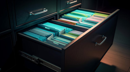 Filing cabinet with documents. Generative AIの素材