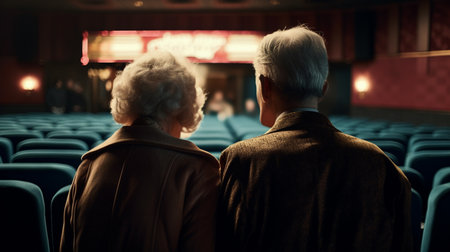 Elderly couple watching movie in cinema. Generative AIの素材