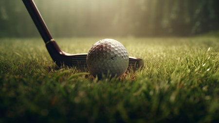 Golf club and ball on green grass. Generative AIの素材