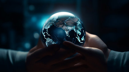 Human hand holding earth planet. Generative AIの素材