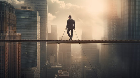 businessman in city background. Generative AIの素材