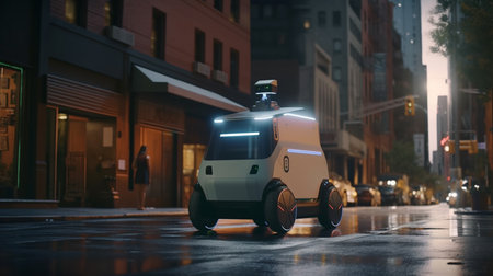 Delivery robot on a city street. Generative AIの素材