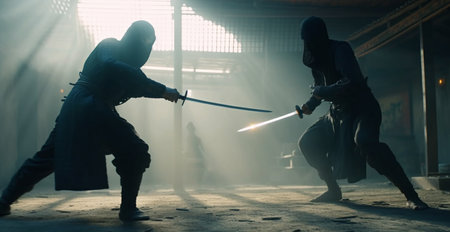Two ninja fighting. Generative AIの素材