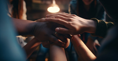 Group of business people joining hands together. Generative AIの素材