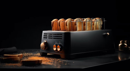Toaster with toasted bread. Generative AIの素材