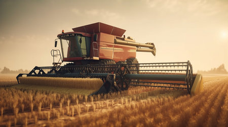 Combine harvester working on a wheat field. Generative AIの素材