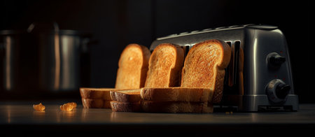 Toaster with toasted bread. Generative AIの素材