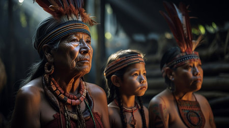 Portrait of Indians in the jungle. Generative AIの素材