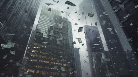 Dollar banknotes flying in the air. Generative AIの素材