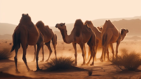 Camel in the desert. Generative AIの素材