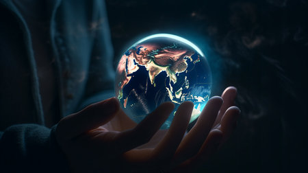 Human hand holding earth planet. Generative AIの素材