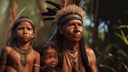 Portrait of Indians in the jungle. Generative AIの素材