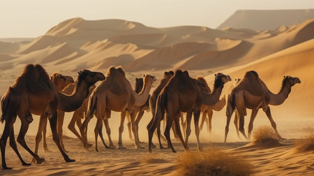 Camel in the desert. Generative AIの素材