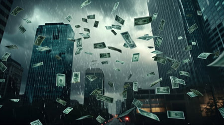 Dollar banknotes flying in the air. Generative AIの素材