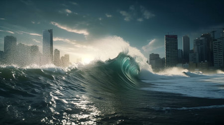 Stormy sea in the city. Generative AIの素材