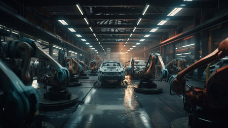 Production of the factory robots and automated machinery. Generative AIの素材