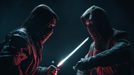 Two ninja fighting. Generative AIの素材