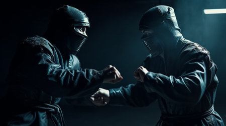 Two ninja fighting. Generative AIの素材