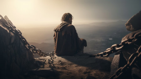 Man tied with chains. Generative AIの素材