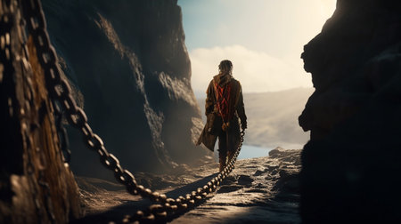 Man tied with chains. Generative AIの素材