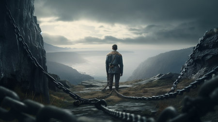 Man tied with chains. Generative AIの素材