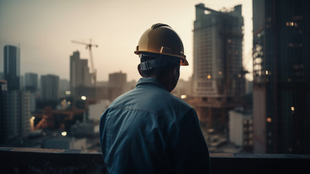 Male engineer wearing a hardhat. Generative AIの素材