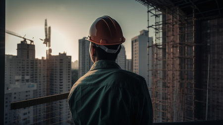 Male engineer wearing a hardhat. Generative AIの素材