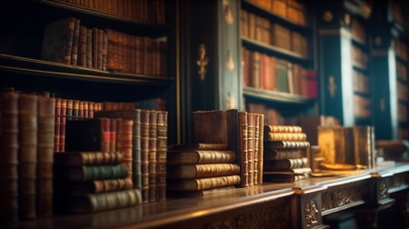 Books in the library. Generative AIの素材