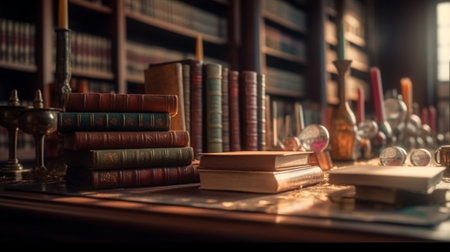 Books in the library. Generative AIの素材