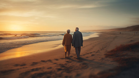 Senior couple on the beach. Generative AIの素材