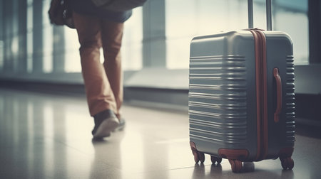 Man with suitcase at airport. Generative AIの素材