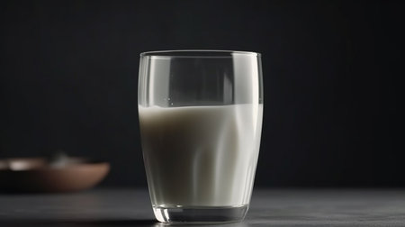 A glass of milk on a table. Generative AIの素材