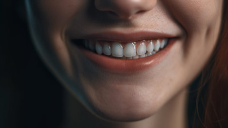 Close up of smiling young woman with healthy teeth. Generative AIの素材
