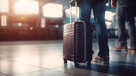 Man with suitcase at airport. Generative AIの素材