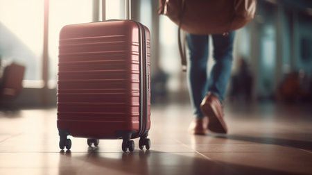 Man with suitcase at airport. Generative AIの素材