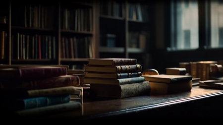 Books in the library. Generative AIの素材