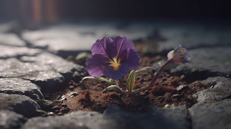 Flower on cracked ground. Generative AIの素材
