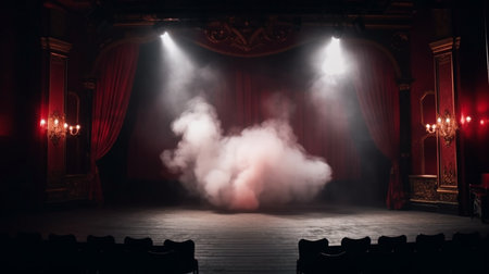 Red stage curtain with spotlight. Generative AIの素材